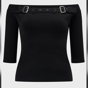 Killstar Off-Shoulder Black Belt-Detail Top